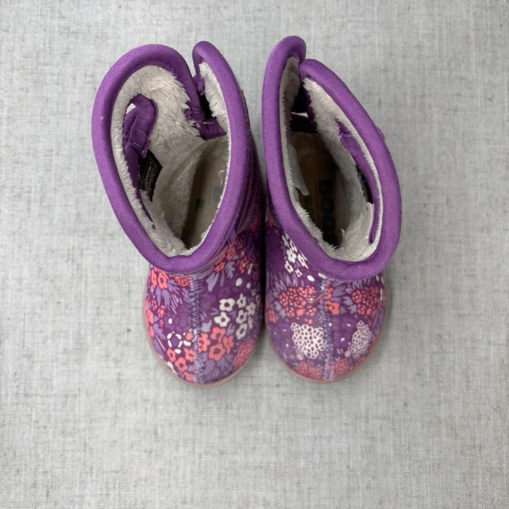 Bogs Baby Boots Purple Pink Floral‎ Print Waterproof Insulated Baby Size 4
